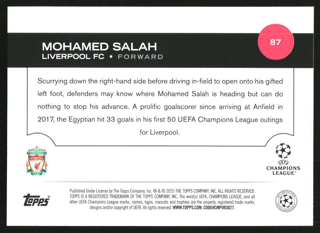 2024-25 Topps UEFA Club Competitions Rain Drops #87 Mohamed Salah