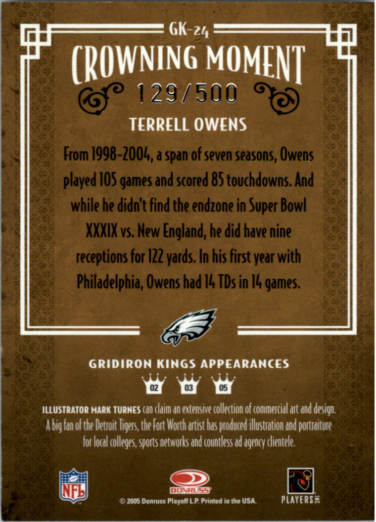 2005 Throwback Threads Gridiron Kings Bronze #24 Terrell Owens back image