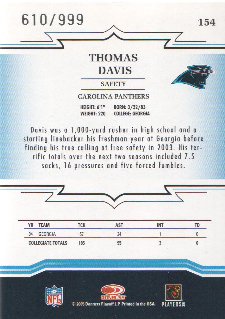 2005 Throwback Threads #154 Thomas Davis RC back image
