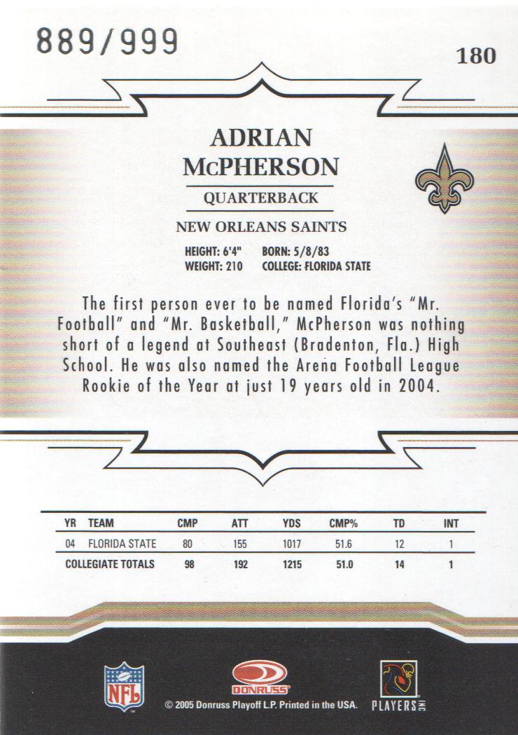 2005 Throwback Threads #180 Adrian McPherson RC back image