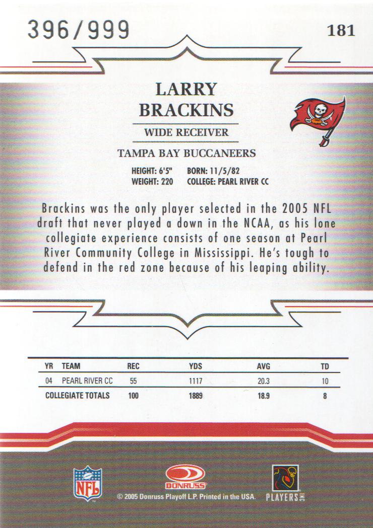 2005 Throwback Threads #181 Larry Brackins RC back image
