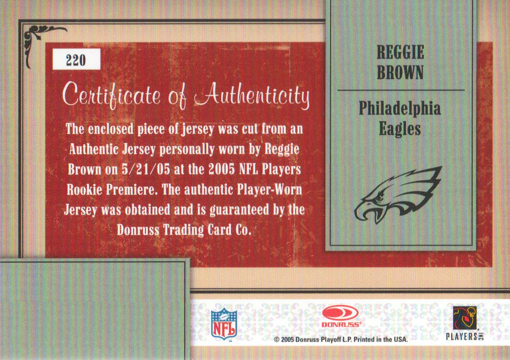 2005 Throwback Threads #220 Reggie Brown JSY RC back image