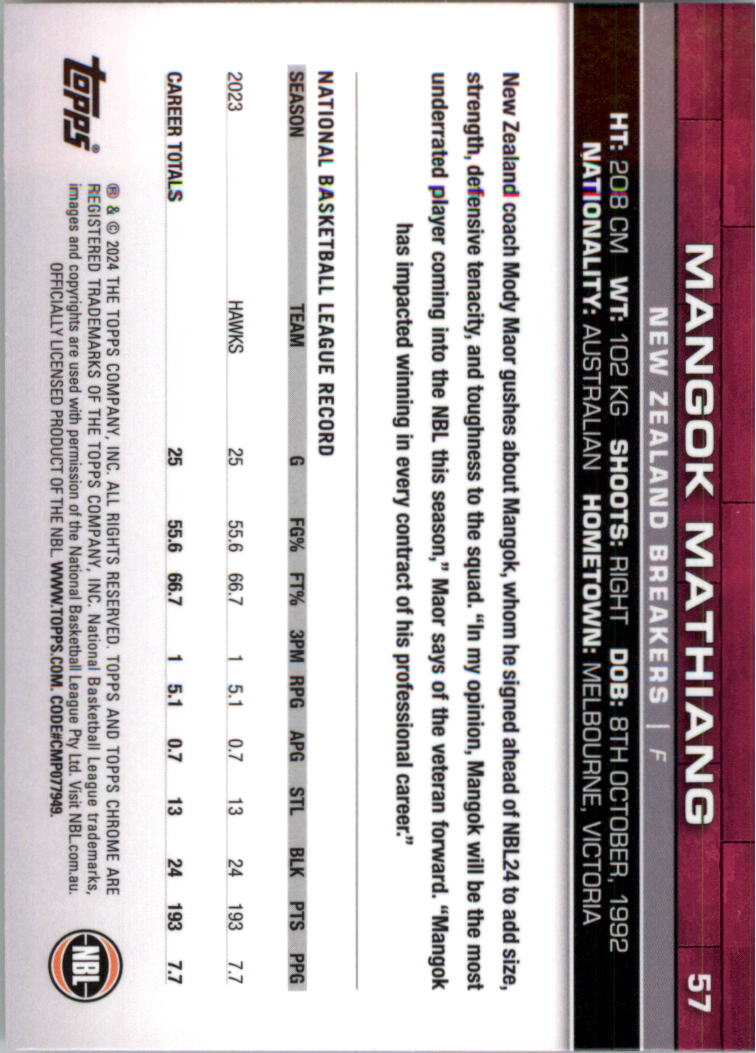 2023-24 Topps Chrome NBL Basketball Card Pick (Base) - Picture 115 of 201