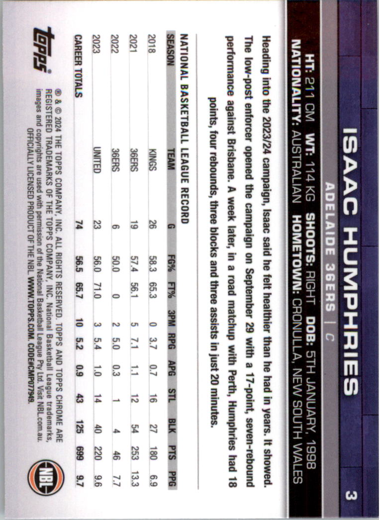 2023-24 Topps Chrome NBL Basketball Card Pick (Base) - Picture 7 of 201