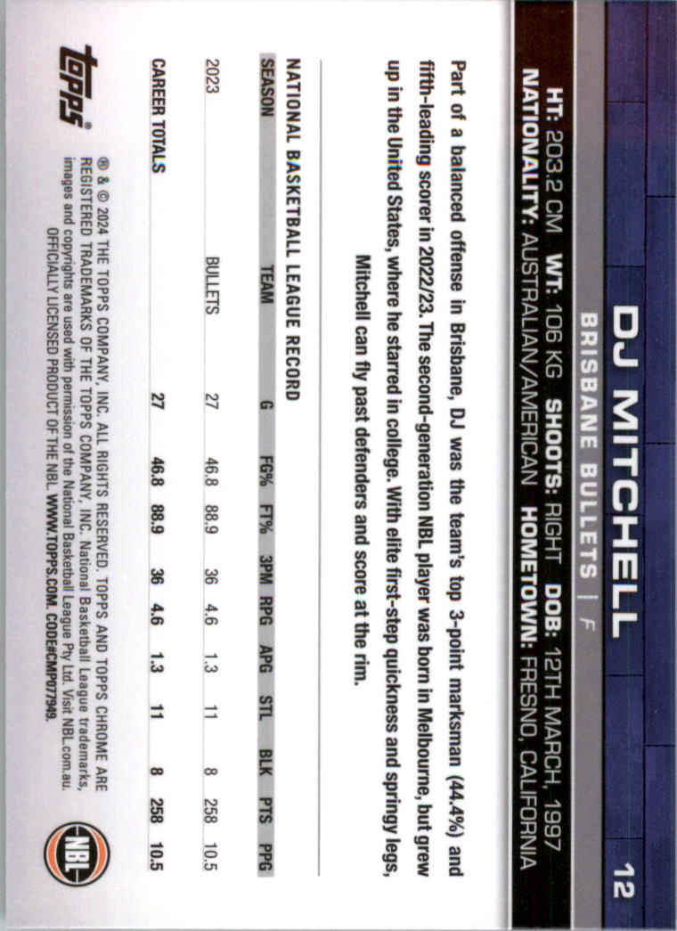 2023-24 Topps Chrome NBL Basketball Card Pick (Base) - Picture 25 of 201