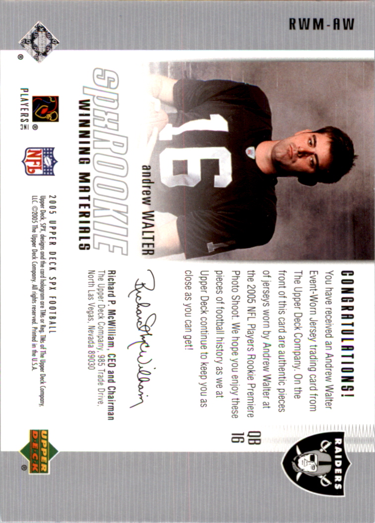 2005 SPx Rookie Winning Materials #RWMAW Andrew Walter back image