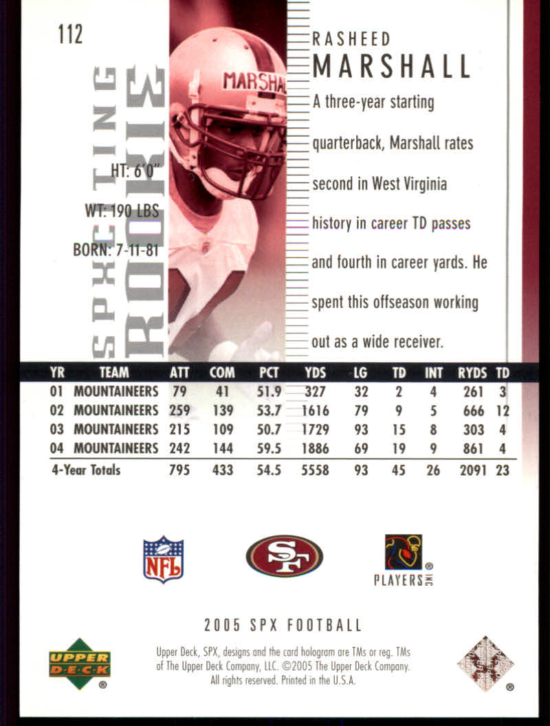 2005 SPx (Upper Deck) Football "Main Set" Cards #1 to #197 - Picture 215 of 275