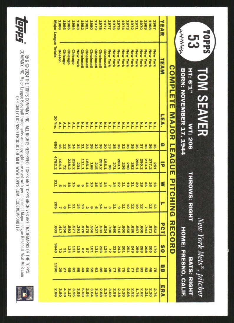2024 Topps Archives #53 Tom Seaver on Fanatics Collect