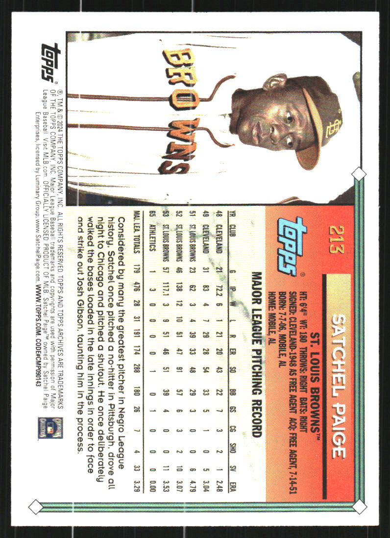 2024 Topps Archives Yellow Foilboard #213 Satchel Paige