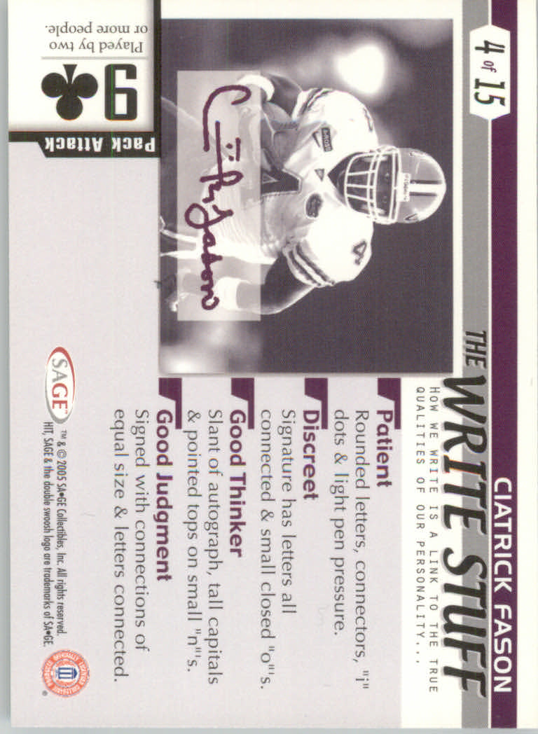 2005 Sage HIT Football "Insert" Cards - Picture 108 of 112