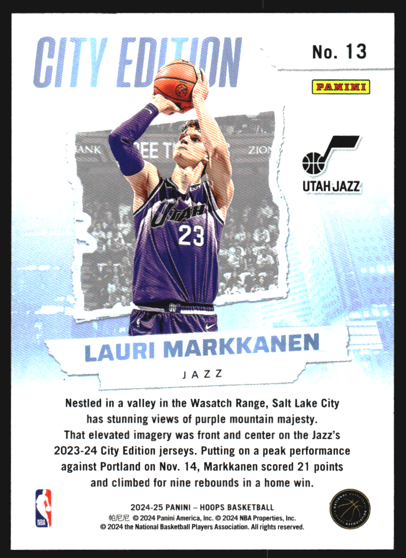 2024-25 Hoops City Edition Holo #13 Lauri Markkanen