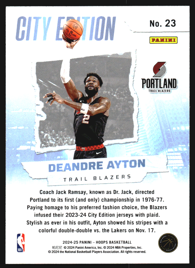2024-25 Hoops City Edition Holo #23 Deandre Ayton