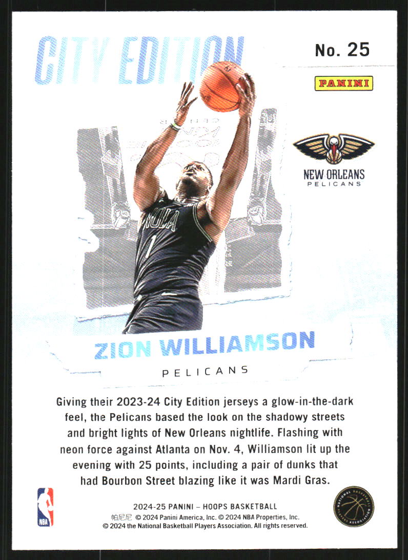2024-25 Hoops City Edition Holo #25 Zion Williamson