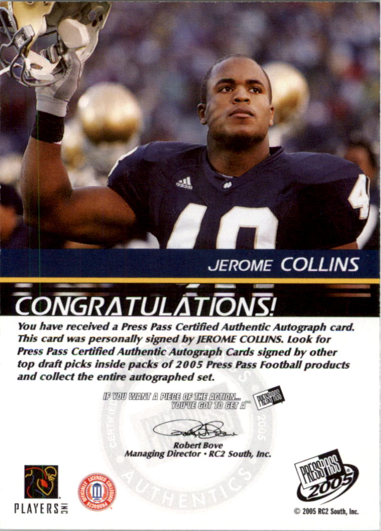 2005 Press Pass Autographs Bronze #15 Jerome Collins back image