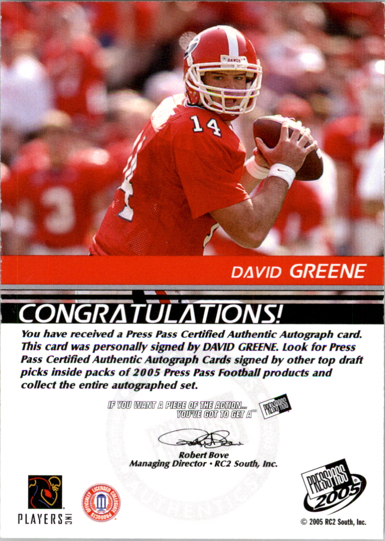 2005 Press Pass Autographs Bronze #24 David Greene back image