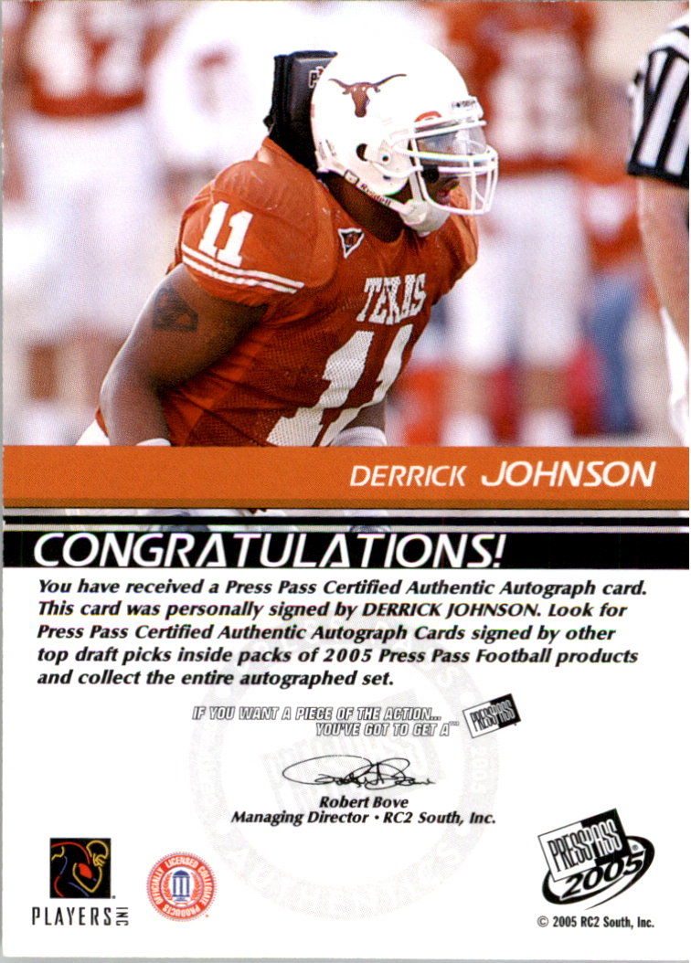 2005 Press Pass Autographs Bronze #33 Derrick Johnson back image