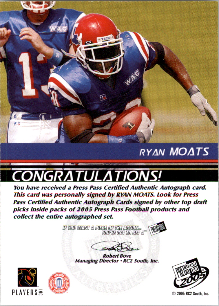2005 Press Pass Autographs Bronze #37 Ryan Moats back image