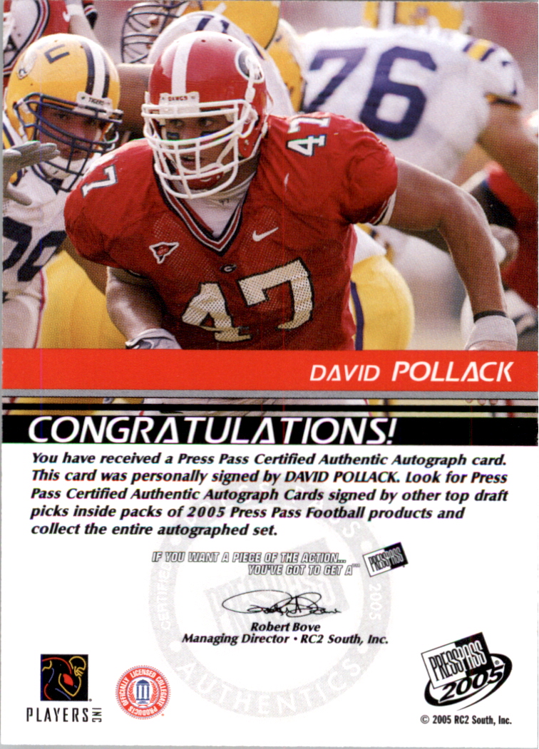 2005 Press Pass Autographs Bronze #42 David Pollack back image
