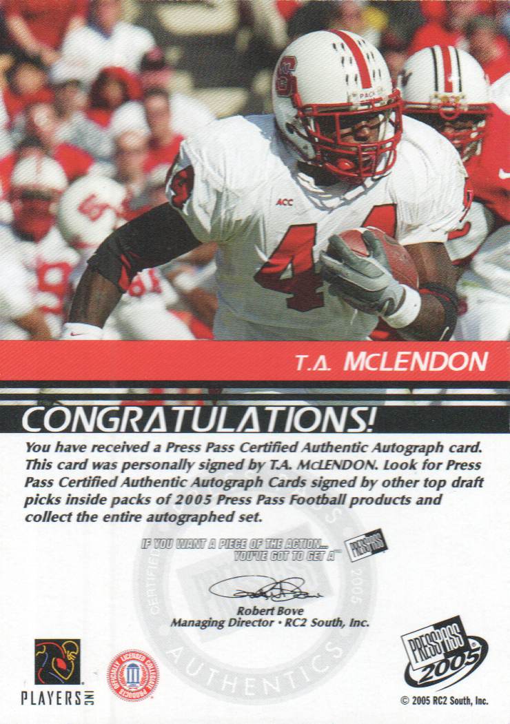 2005 Press Pass Autographs Gold #35 T.A. McLendon/88* back image