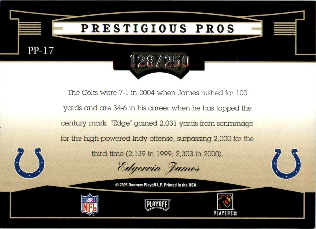 2005 Playoff Prestige Prestigious Pros Blue #PP17 Edgerrin James back image