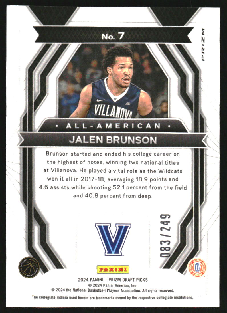 2024-25 Panini Prizm Draft Picks All-American Prizms Blue Wave #7 Jalen Brunson /249