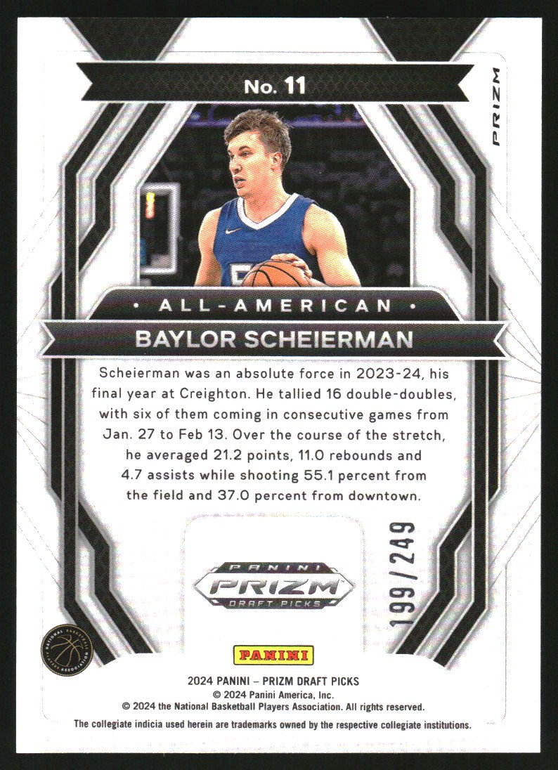 2024-25 Panini Prizm Draft Picks All-American Prizms Blue Wave #11 Baylor Scheierman