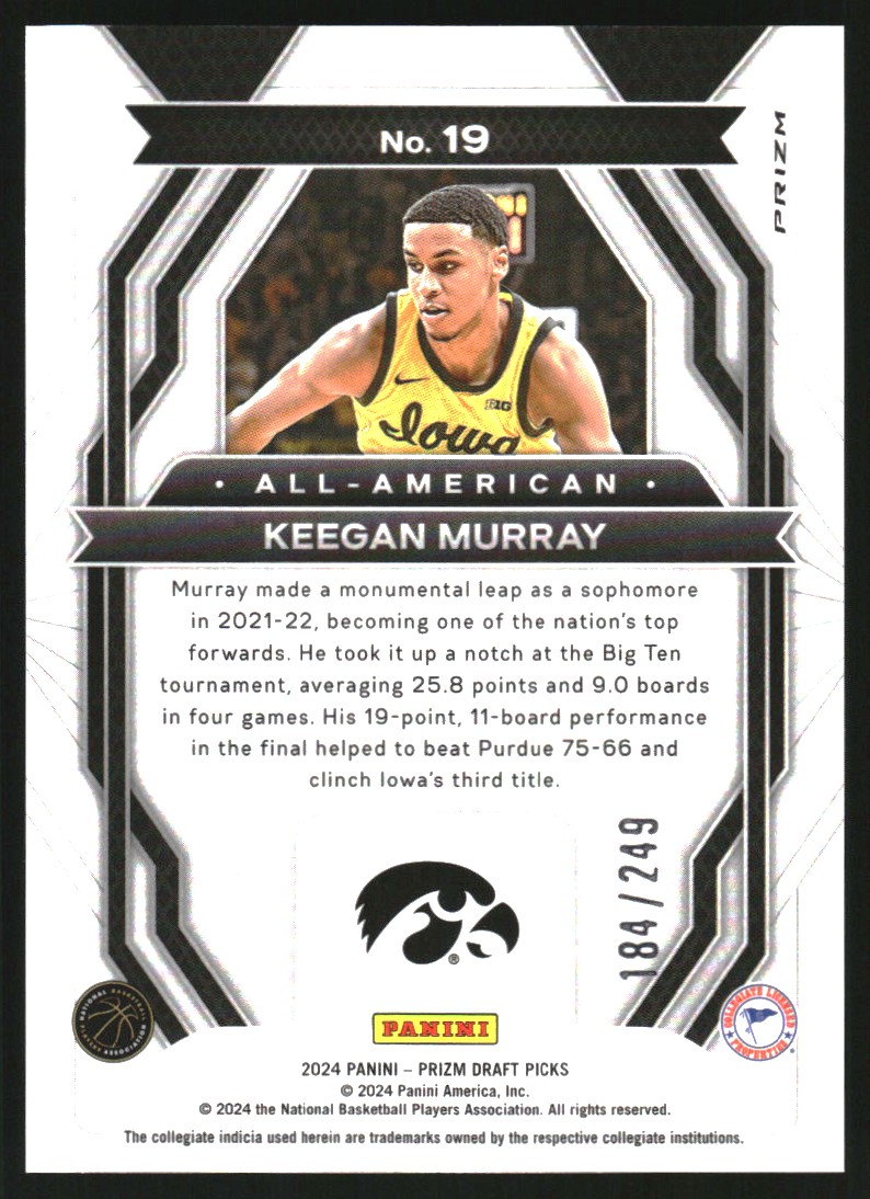 2024-25 Panini Prizm Draft Picks All-American Prizms Blue Wave #19 Keegan Murray