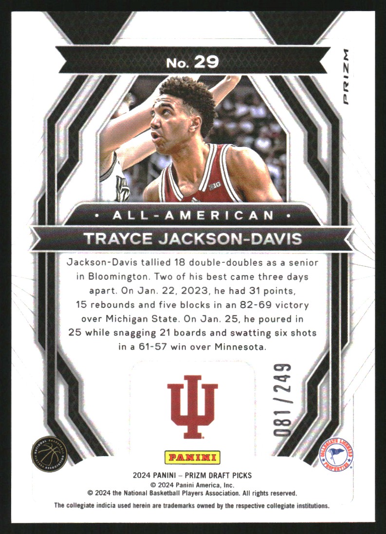2024-25 Panini Prizm Draft Picks All-American Prizms Blue Wave #29 Trayce Jackson-Davis