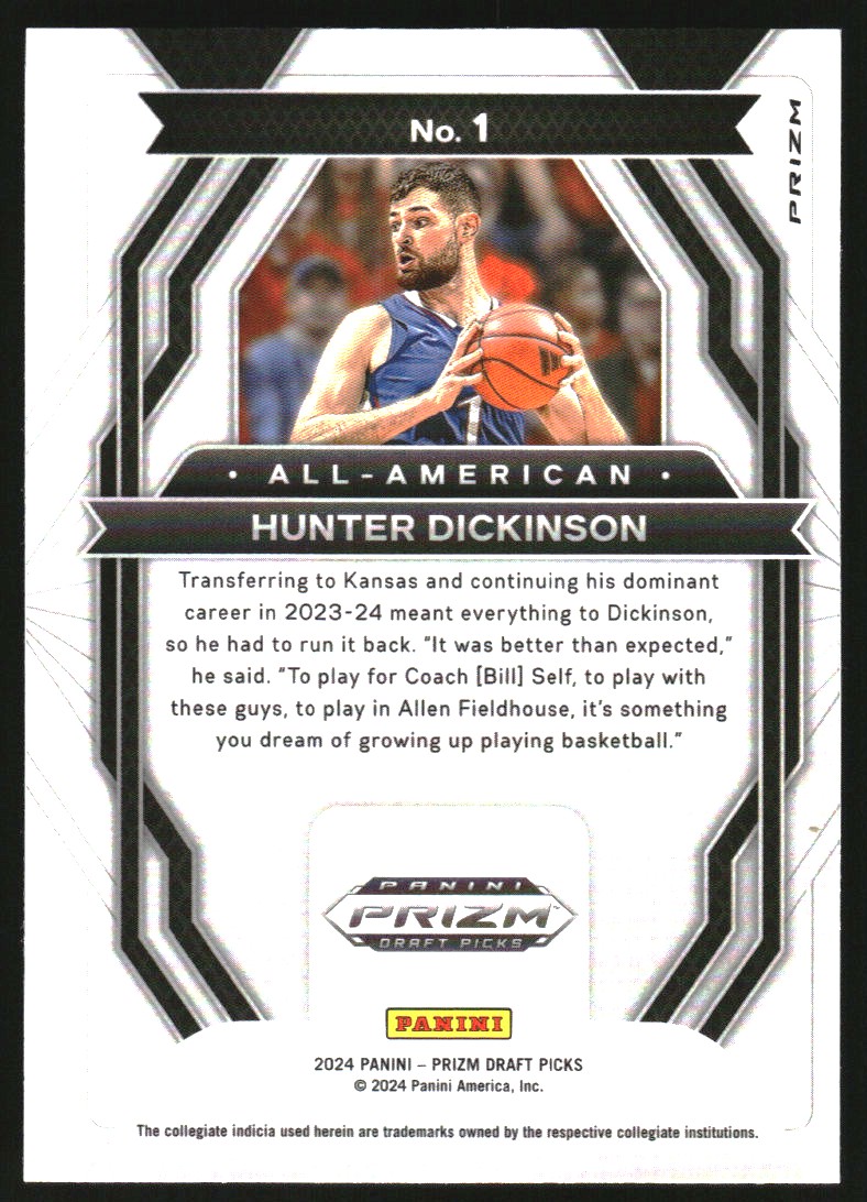 2024-25 Panini Prizm Draft Picks All-American Prizms Green Wave #1 Hunter Dickinson