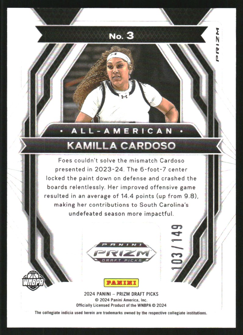 2024-25 Panini Prizm Draft Picks All-American Prizms Purple Ice #3 Kamilla Cardoso
