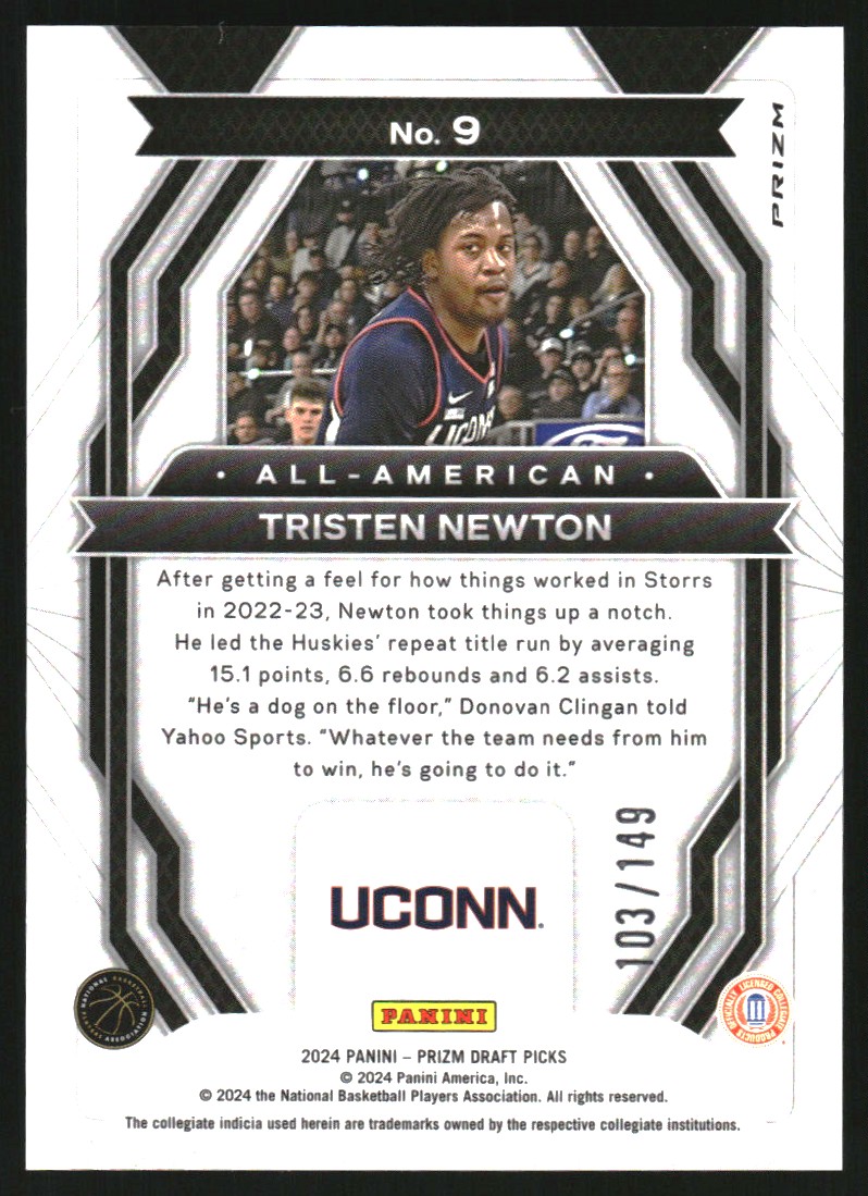 2024-25 Panini Prizm Draft Picks All-American Prizms Purple Ice #9 Tristen Newton