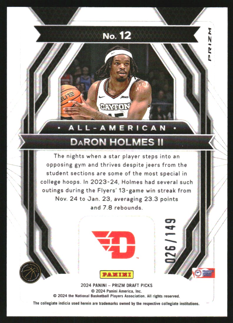 2024-25 Panini Prizm Draft Picks All-American Prizms Purple Ice #12 DaRon Holmes II