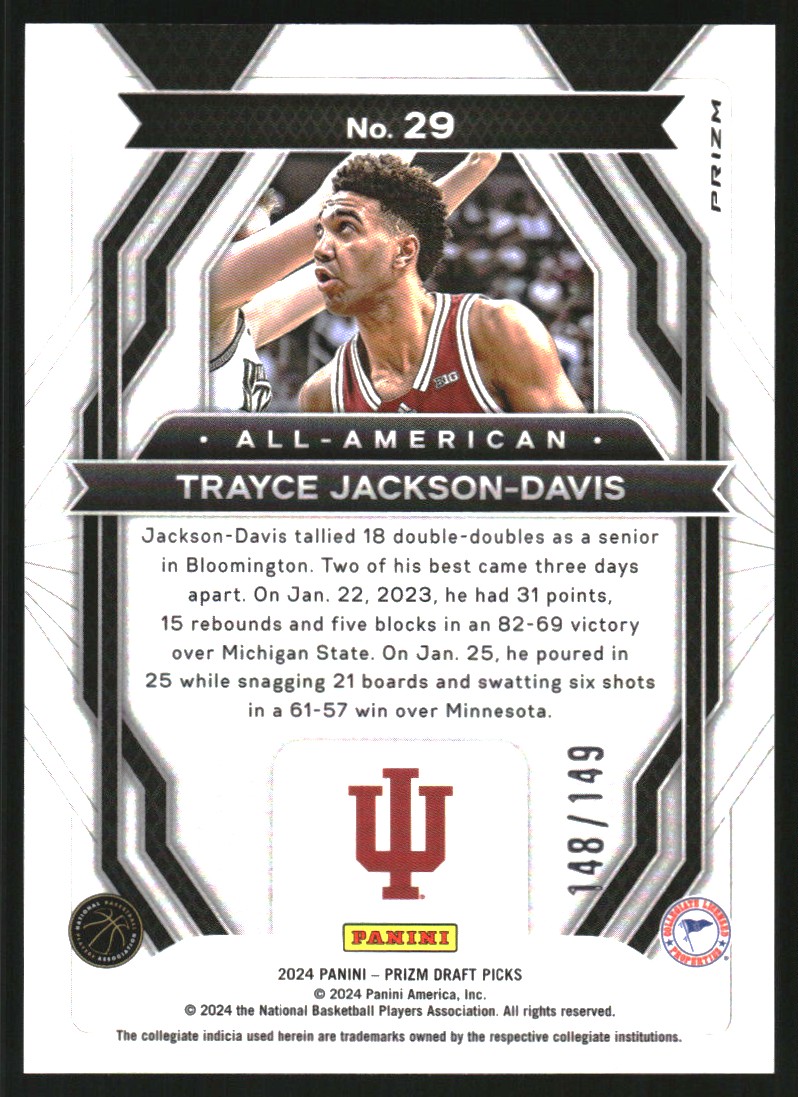 2024-25 Panini Prizm Draft Picks All-American Prizms Purple Ice #29 Trayce Jackson-Davis