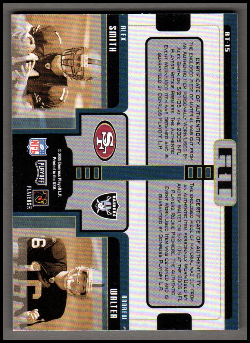 2005 Playoff Honors Rookie Tandem Jerseys #RT15 Alex Smith QB/Andrew Walter back image