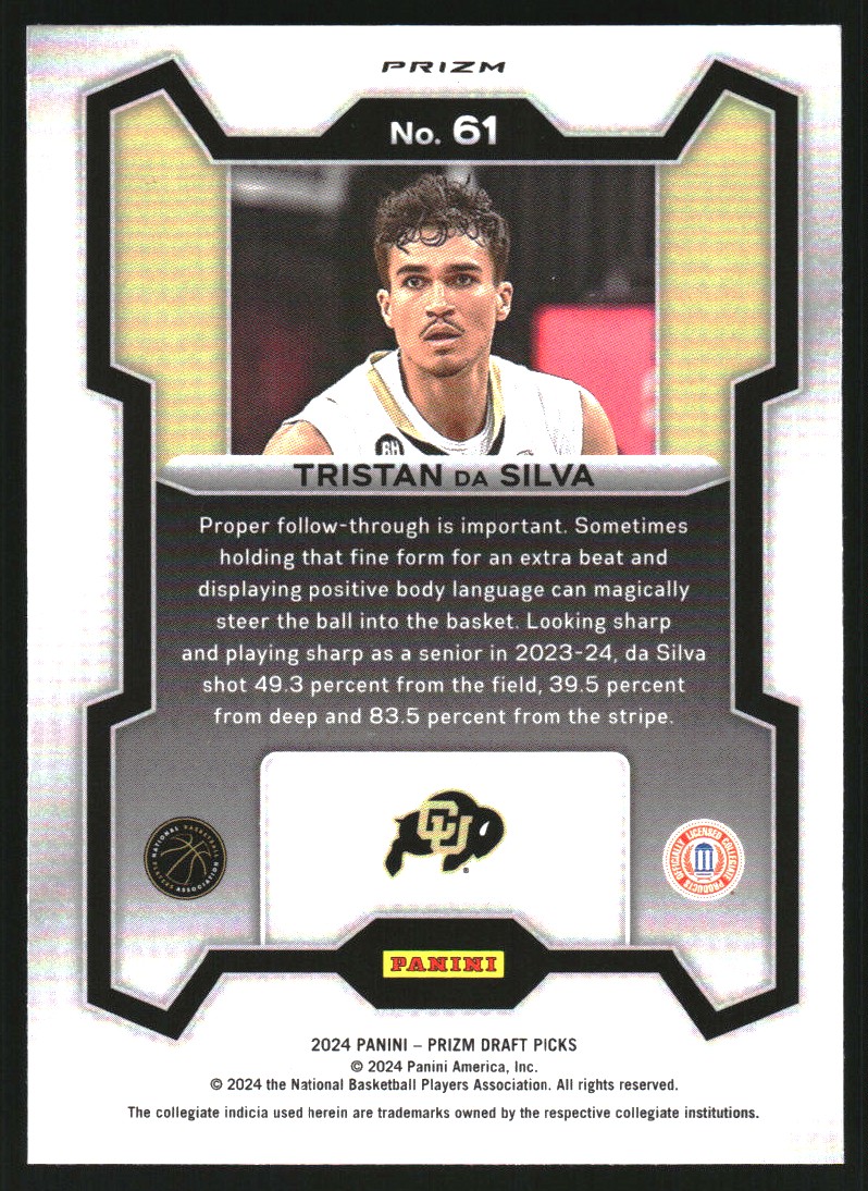 2024-25 Panini Prizm Draft Picks Prizms Orange Ice #61 Tristan da Silva