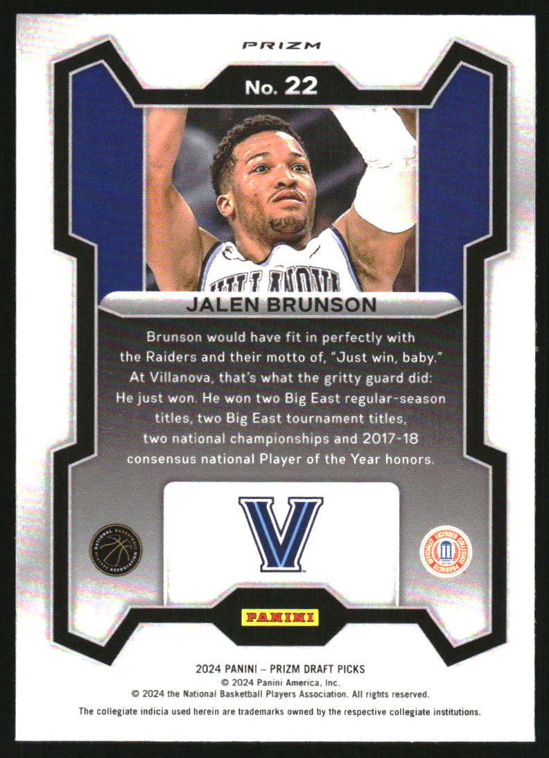 2024-25 Panini Prizm Draft Picks Prizms Purple Wave #22 Jalen Brunson
