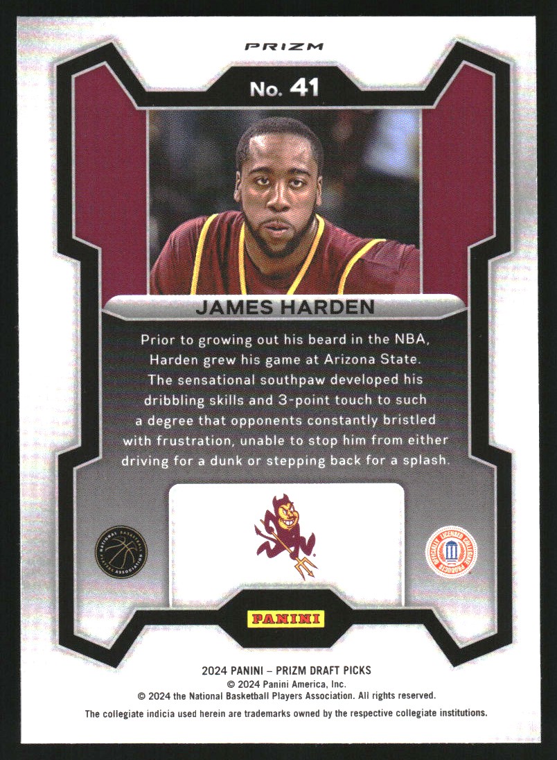 2024-25 Panini Prizm Draft Picks Prizms Purple Wave #41 James Harden
