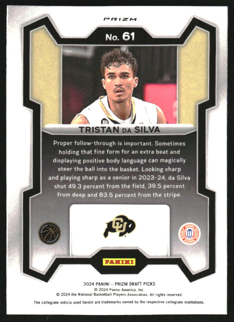 2024-25 Panini Prizm Draft Picks Prizms Purple Wave #61 Tristan da Silva
