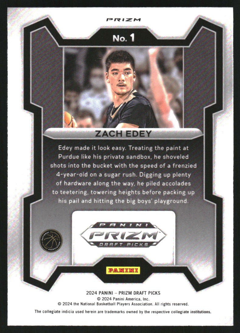 2024-25 Panini Prizm Draft Picks Prizms Silver #1 Zach Edey