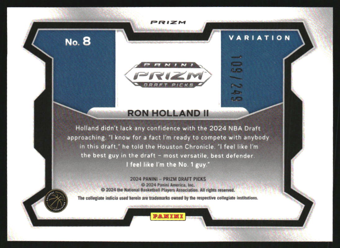 2024-25 Panini Prizm Draft Picks Variation Prizms Blue Wave #8 Ron Holland II /249