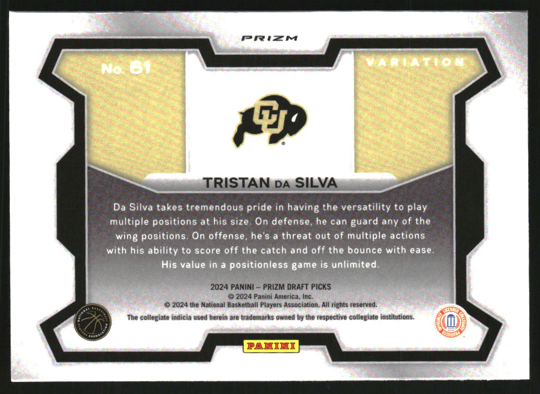 2024-25 Panini Prizm Draft Picks Variation Prizms Hyper #61 Tristan da Silva