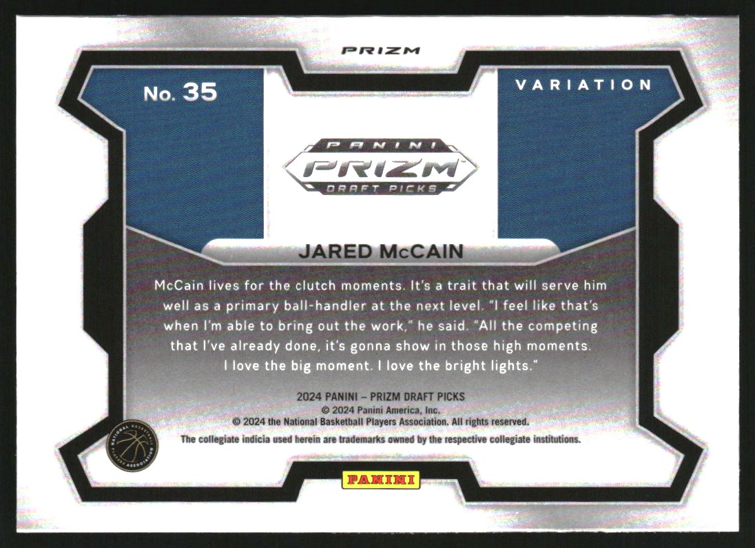 2024-25 Panini Prizm Draft Picks Variation Prizms Orange Ice #35 Jared McCain