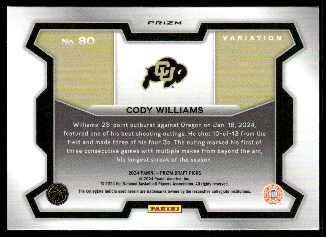 2024-25 Panini Prizm Draft Picks Variation Prizms Red Ice #80 Cody Williams back image