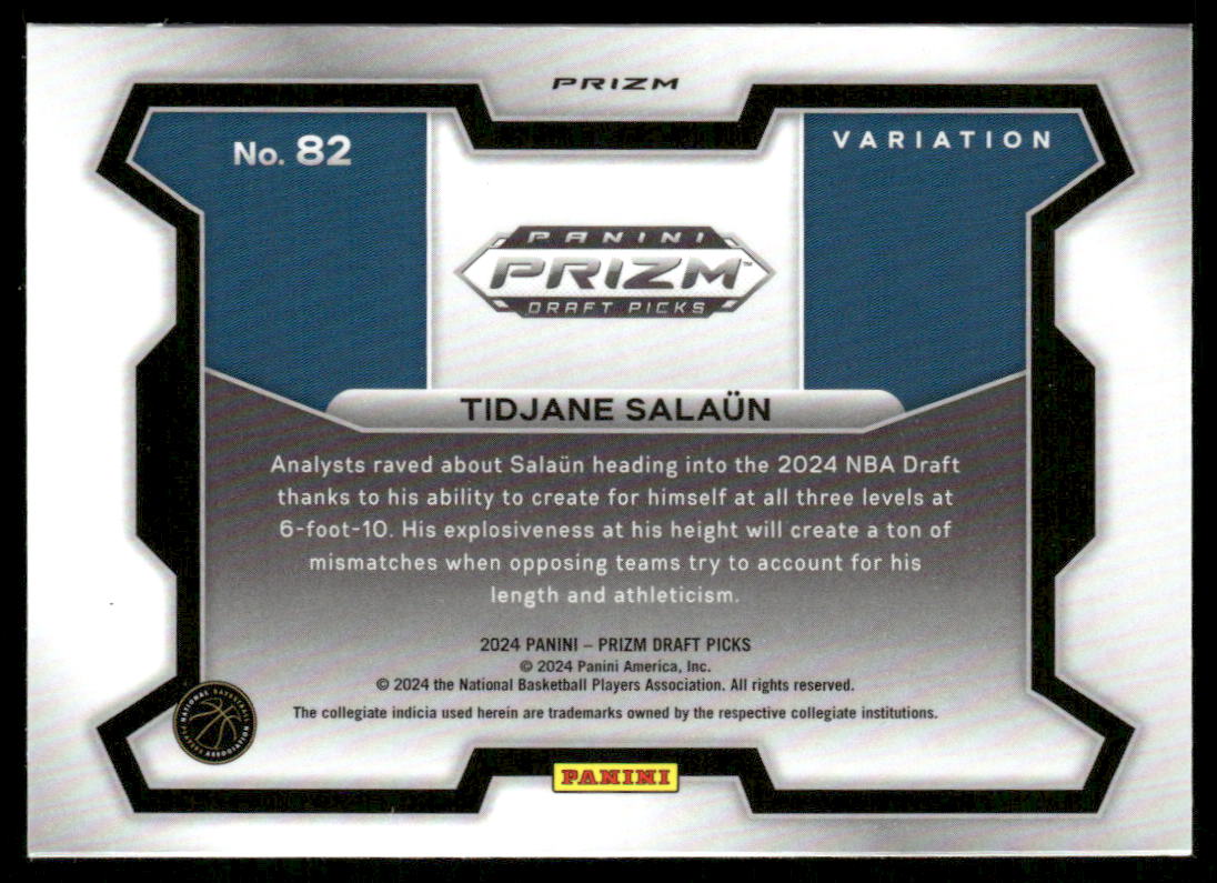 2024-25 Panini Prizm Draft Picks Variation Prizms Red Ice #82 Tidjane Salaun back image