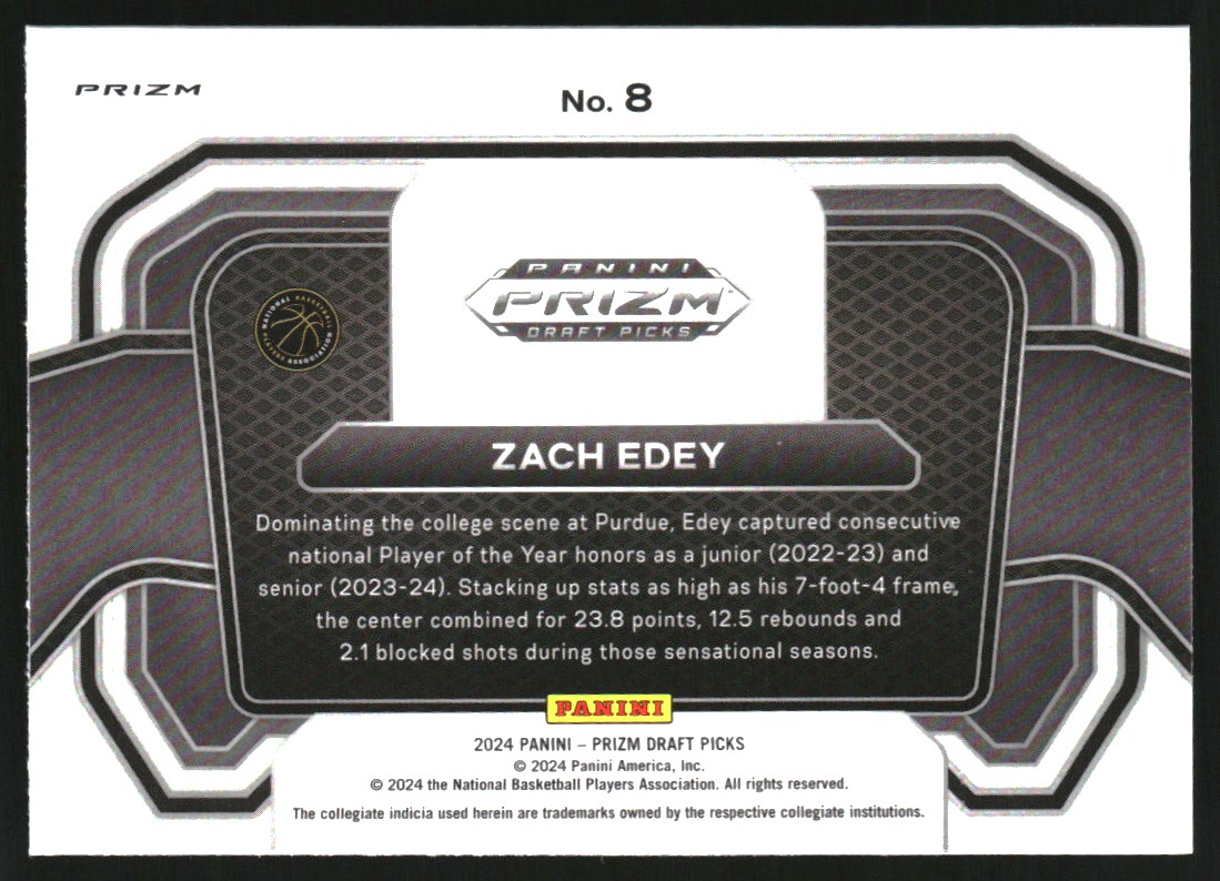 2024-25 Panini Prizm Draft Picks Campus Legends Prizms Silver #8 Zach Edey