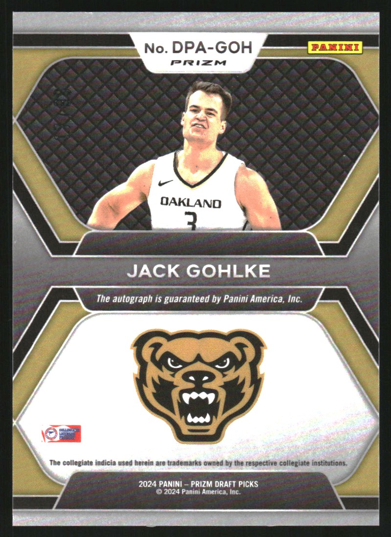 2024-25 Panini Prizm Draft Picks Draft Picks Autographs Prizms Purple Ice #47 Jack Gohlke
