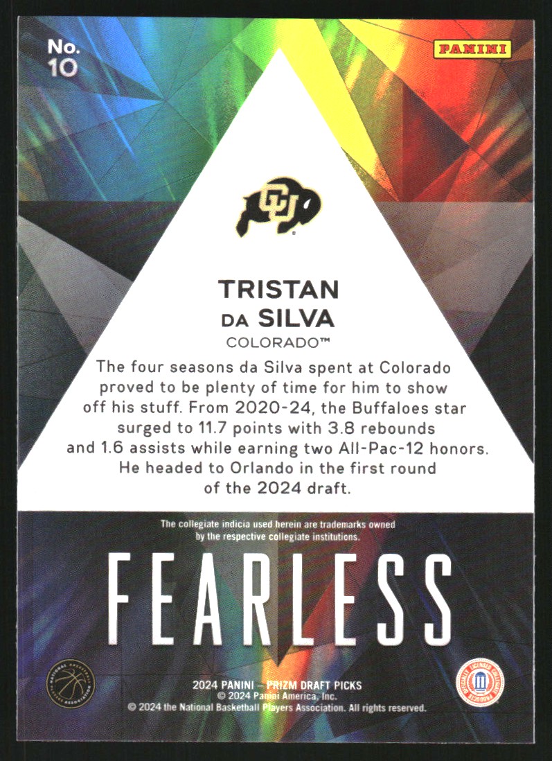 2024-25 Panini Prizm Draft Picks Fearless #10 Tristan da Silva