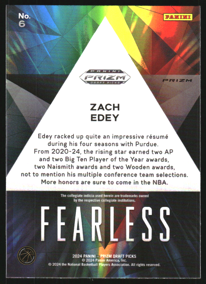 2024-25 Panini Prizm Draft Picks Fearless Prizms Silver #6 Zach Edey