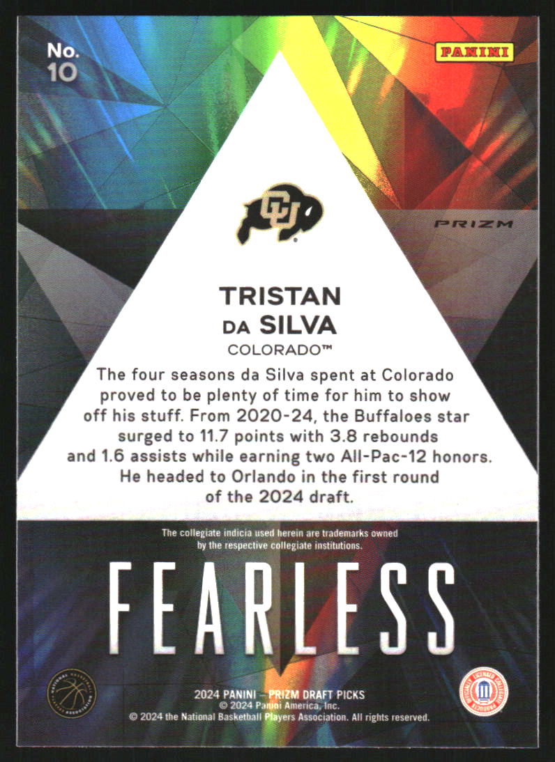 2024-25 Panini Prizm Draft Picks Fearless Prizms Silver #10 Tristan da Silva