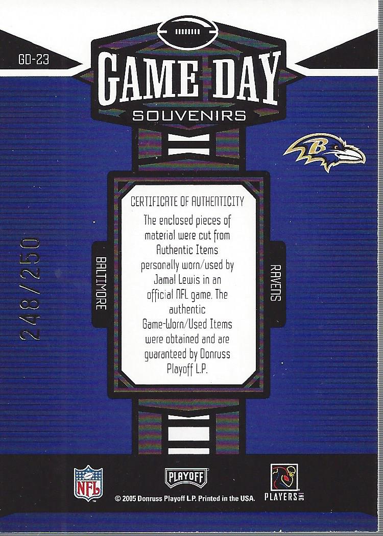 2005 Playoff Honors Game Day Souvenirs #GD23 Jamal Lewis back image